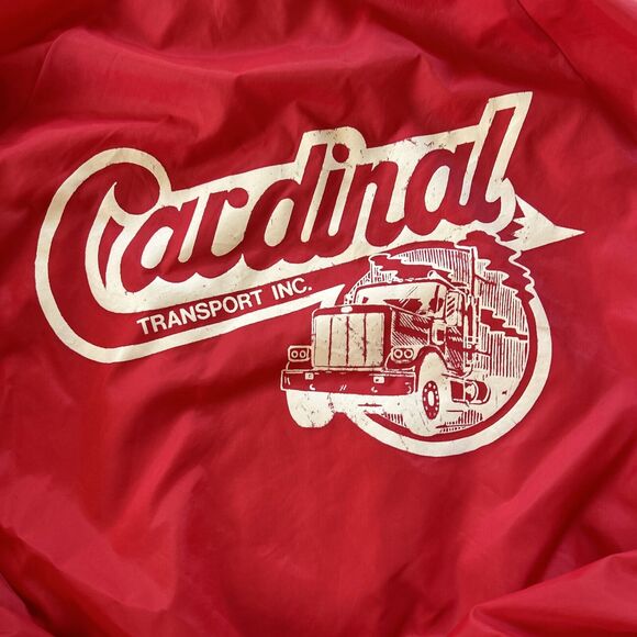 Vintage 80's‎ Cardinal Transport Trucking Red Large Button Jacket Trucker Garage - Picture 2 of 7